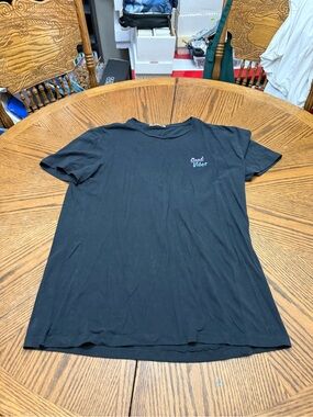 Marine Layer Black Short Sleeve Tee with Small 'Good Vibes' Chest Graphic
